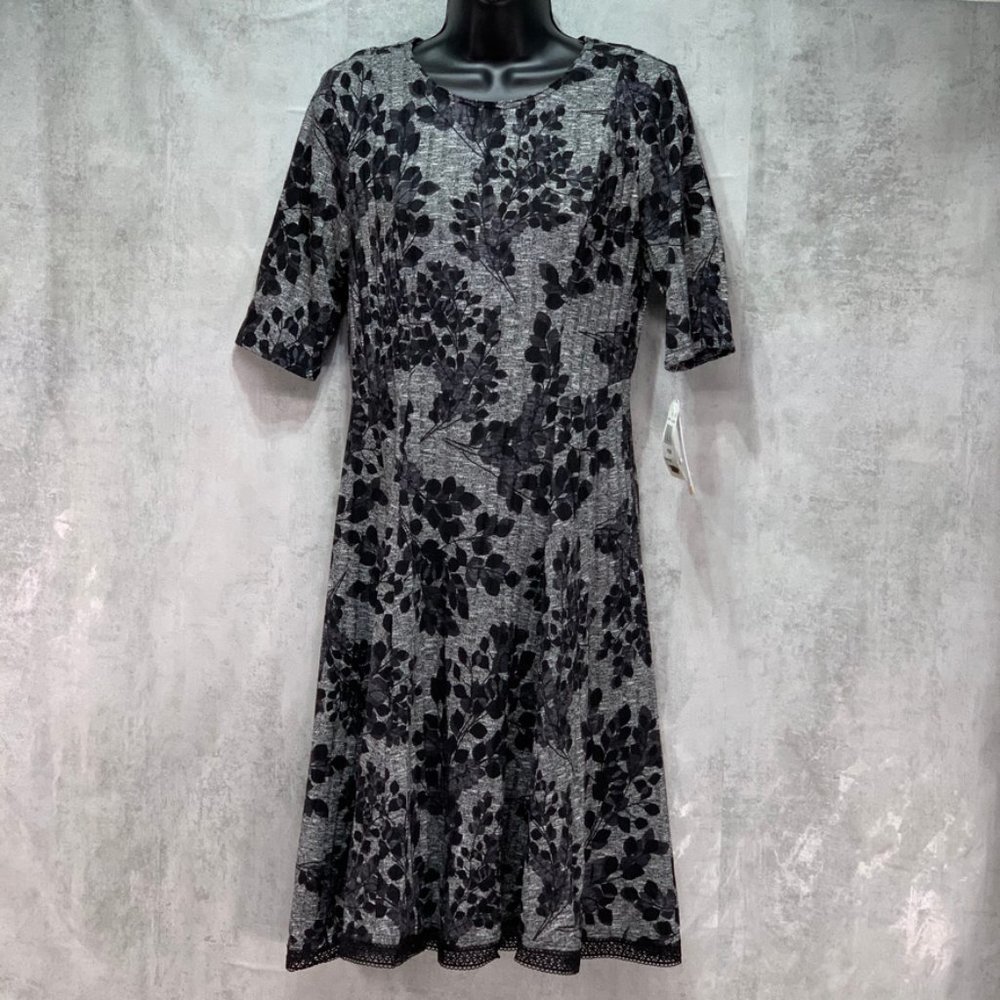 Robbie Bee Grey/Black Floral Print Fit & Flare Pet